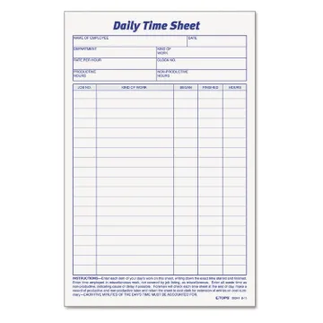 Daily Time and Job Sheets, 8 1/2 x 5 1/2, 200/Pad, 2/Pack