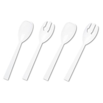 Table Set Plastic Serving Forks and Spoons, White, 24 Forks, 24 Spoons per Pack