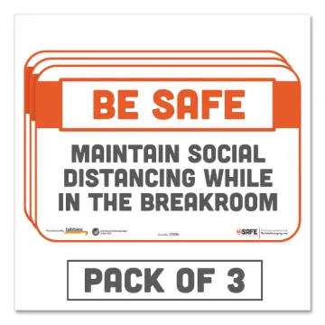 BeSafe Messaging Repositionable Wall/Door Signs, 9 x 6, Maintain Social Distancing While In The Brea