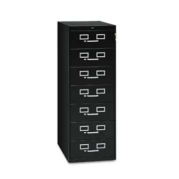 Seven-Drawer Multimedia Cabinet for 5 x 8 Cards, 19.13w x 28.5d x 52h, Black