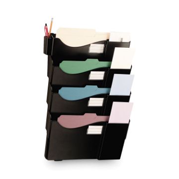 Grande Central Filing System, Four Pocket, Wall Mount, Plastic, Black