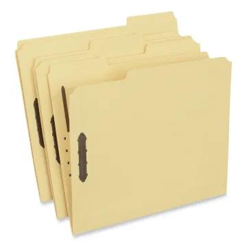Deluxe Reinforced Top Tab Folders with Two Fasteners, 1/3-Cut Tabs, Letter Size, Yellow, 50/Box