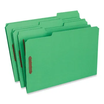 Deluxe Reinforced Top Tab Folders with Two Fasteners, 1/3-Cut Tabs, Legal Size, Green, 50/Box
