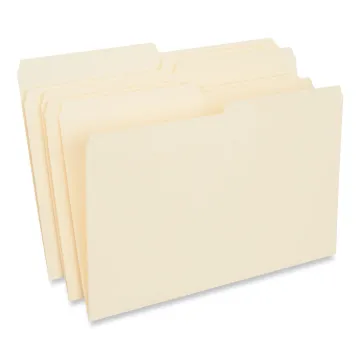 Top Tab Manila File Folders, 1/2-Cut Tabs: Assorted, Legal Size, 0.75" Expansion, Manila, 100/Box
