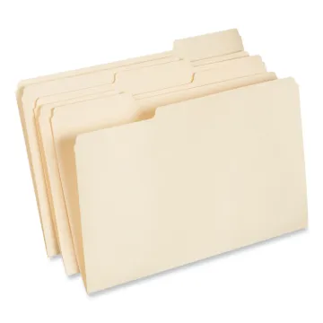 Top Tab Manila File Folders, 1/3-Cut Tabs, Assorted Positions, Legal Size, 11 pt. Manila, 100/Box