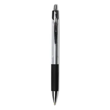 Comfort Grip Ballpoint Pen, Retractable, Medium 1 mm, Black Ink, Silver Barrel, Dozen