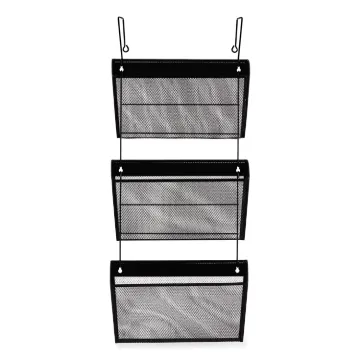 Mesh Three-Pack Wall Files with Hanger, Letter, Black