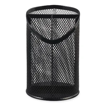Metal Mesh 3-Compartment Pencil Cup, 4 1/8" dia, 6"h, Black