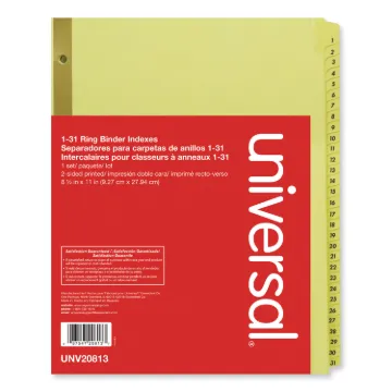 Deluxe Preprinted Plastic Coated Tab Dividers with Black Printing, 31-Tab, 1 to 31, 11 x 8.5, Buff,