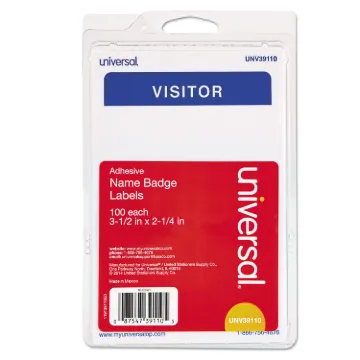 Visitor" Self-Adhesive Name Badges, 3 1/2 x 2 1/4, White/Blue, 100/Pack
