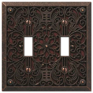 Amerelle Filigree 65TTDB Wallplate, 4-1/2 in L, 4-7/16 in W, 2-Gang, Metal, Aged Bronze
