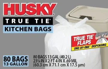 Husky HK13WC080W Kitchen Trash Bags, 13 gal Capacity, Poly, White