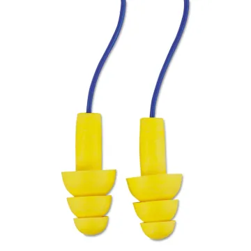 E-A-R Ultrafit Earplugs, Elastomeric Polymer, Yellow, Corded
