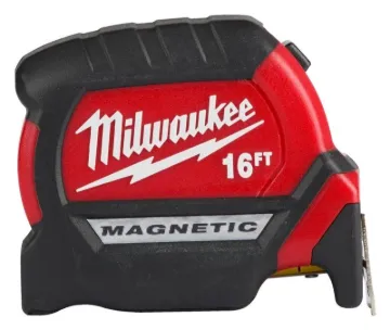 Milwaukee 48-22-0316 Tape Measure, 16 ft L Blade, 27 mm W Blade, Steel Blade, ABS Case, Black/Red Ca