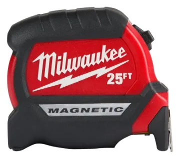 Milwaukee 48-22-0325 Tape Measure, 25 ft L Blade, 1 in W Blade, Steel Blade, ABS Case, Black/Red Cas