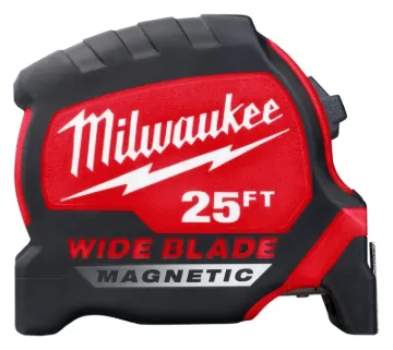Milwaukee 48-22-0225M Tape Measure, 25 ft L Blade, 1-5/16 in W Blade, Steel Blade, ABS Case, Black/R