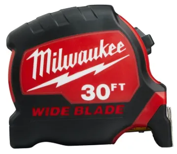 Milwaukee 48-22-0230 Tape Measure, 30 ft L Blade, 1-19/64 in W Blade, Steel Blade, ABS Case, Black/R