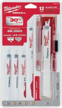 Milwaukee 49-22-1129 Reciprocating Saw Blade Set, Bi-Metal, White, Bright, 12-Piece