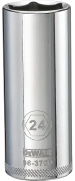 DeWALT DWMT96370OSP Drive Socket, 24 mm Socket, 1/2 in Drive, 6 -Point, Vanadium Steel, Polished Chr