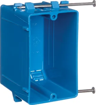 Carlon B118A Outlet Box, 1-Gang, 4-Knockout, PVC, Blue, Captive Nail Mounting