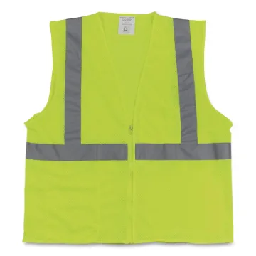 ANSI Class 2 Two-Pocket Zipper Mesh Safety Vest, Large, Hi-Viz Lime Yellow