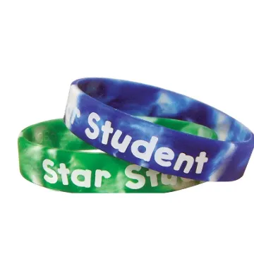 Two-Toned Star Student Wristbands, 5 Designs, 7.25" x 0.5", Assorted Colors, 10/Pack