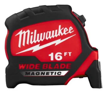 Milwaukee 48-22-0216M Tape Measure, 16 ft L Blade, 1-5/16 in W Blade, Steel Blade, ABS Case, Black/R