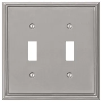 Amerelle 77TTBN Wallplate, 4-3/4 in L, 4-3/4 in W, 2 -Gang, Metal, Brushed Nickel