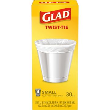 GLAD 78817 Trash Bag, S, 4 gal Capacity, Plastic, White