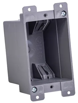 GB BOX-RS14 Switch/Outlet Box, Standard Outlet, 1-Gang, 4-Knockout, PVC, Gray, In-Wall Mounting