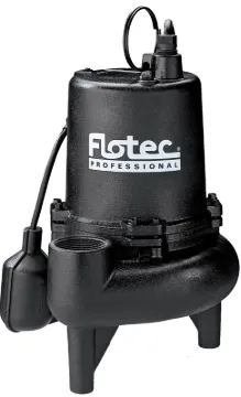 Flotec Professional Series E75STVT Sewage Pump, 1-Phase, 9 A, 115 V, 0.75 hp, 2 in Outlet, 24 ft Max