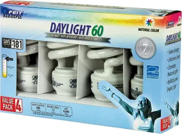 Feit Electric ESL13T/D/4 Compact Fluorescent Bulb, 13 W, Spiral Lamp, Medium E26 Lamp Base, 800 Lume