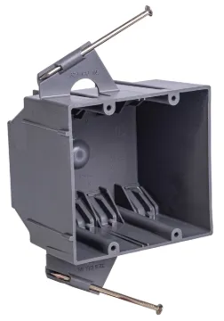 GB BOX-ND32 Switch/Outlet Box, Standard Outlet, 2-Gang, 8-Knockout, PVC, Gray, In-Wall, Nail Mountin