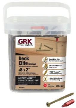 GRK Fasteners ELITE 10802 Deck Screw, #8 Thread, 2 in L, Coarse, W-Cut Thread, Bugle Head, Star Driv