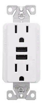EATON TR7765W-KB-L USB Combination Receptacle, 2 -Pole, 15 A at 125 VAC, 3.6 A at 5 VDC, 125 VAC, 5