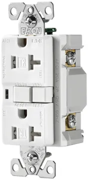 Eaton Wiring Devices TRAFCI20W AFCI Receptacle, 2 -Pole, 20 A, 125 V, Back, Side Wiring, NEMA: 5-20R