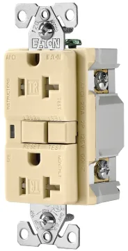 Eaton Wiring Devices TRAFCI20V AFCI Receptacle, 2 -Pole, 20 A, 125 V, Back, Side Wiring, NEMA: 5-20R