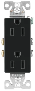 Eaton Wiring Devices 1107-9BK-BOX Duplex Receptacle, 2 -Pole, 15 A, 125 V, Back, Side Wiring, NEMA: