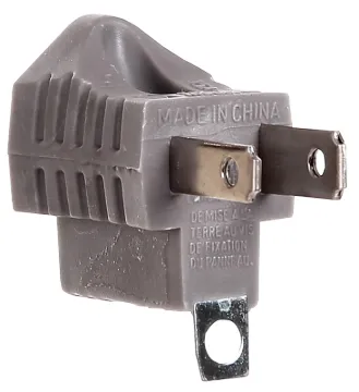 Eaton Wiring Devices 419GY Outlet Adapter with Grounding Lug, 2 -Pole, 15 A, 125 V, 1 -Outlet, Gray