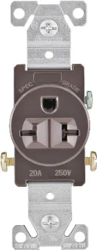 Eaton Wiring Devices 1876B-BOX Single Receptacle, 2 -Pole, 250 V, 20 A, Side Wiring, NEMA: NEMA 6-20