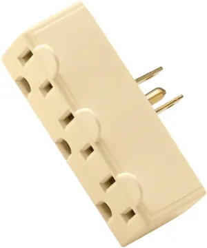 Eaton Wiring Devices BP1147V Outlet Adapter, 2 -Pole, 15 A, 125 V, 3 -Outlet, NEMA: NEMA 5-15R, Ivor