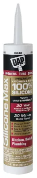 DAP SILICONE MAX 08668 Kitchen and Bath Sealant, Clear, 24 hr Curing, -35 to 140 deg F, 10.1 fl-oz C
