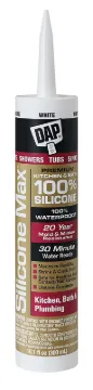 DAP SILICONE MAX 08667 Kitchen and Bath Sealant, Gloss White, 24 hr Curing, -35 to 140 deg F, 10.1 f