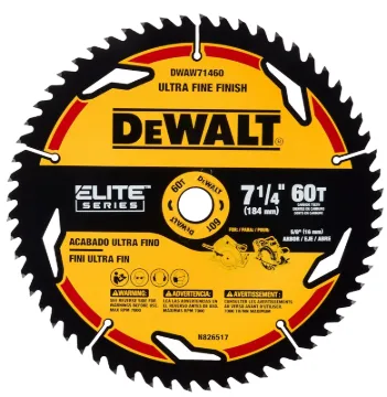 DeWALT ELITE Series DWAW71460 Circular Saw Blade, 7-1/4 in Dia, 5/8 in Arbor, 60-Teeth, Tungsten Car