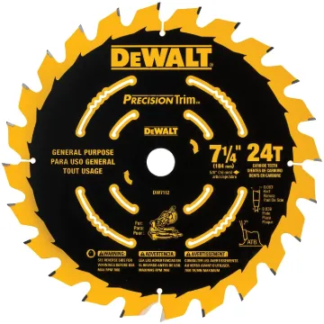 DeWALT DW7112PT Precision Saw Blade, 7-1/4 in Dia, 24-Teeth, Carbide Cutting Edge, Applicable Materi
