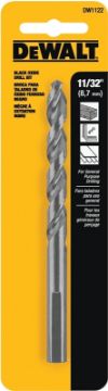 DeWALT DW1122 Jobber Drill Bit, 11/32 in Dia, 4-3/4 in OAL, Parabolic Flute, 11/32 in Dia Shank, Rou