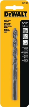 DeWALT DW1120 Jobber Drill Bit, 5/16 in Dia, 4-1/2 in OAL, Parabolic Flute, 5/16 in Dia Shank, Round