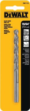 DeWALT DW1119 Jobber Drill Bit, 19/64 in Dia, 4.38 in OAL, Parabolic Flute, 19/64 in Dia Shank, Roun