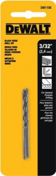 DeWALT DW1106 Jobber Drill Bit, 3/32 in Dia, 2-1/4 in OAL, Parabolic Flute, 3/32 in Dia Shank, Round