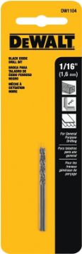 DeWALT DW1104 Jobber Drill Bit, 1/16 in Dia, 1-7/8 in OAL, Parabolic Flute, 1/16 in Dia Shank, Round